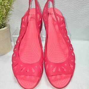 CROCS WOMENS VIBRANT PINK JELLY SLINGBACK WEDGE SANDALS SIZE 9 EUC